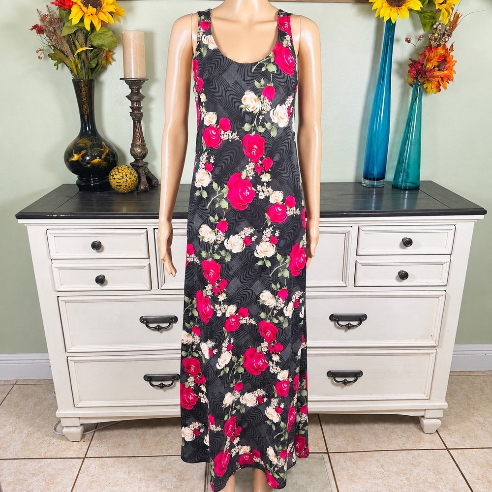 Vintage Voir Collection Maxi Dress Romantic Gothic Garden Rose Floral Medium - Picture 2 of 6